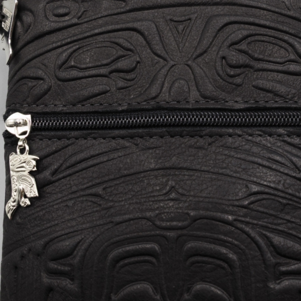 Black Leather Embossed Crossbody Bag - Sleek Everyday Carry - Picture 13 of 15